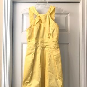 David’s Bridal yellow knee length bridesmaid dress